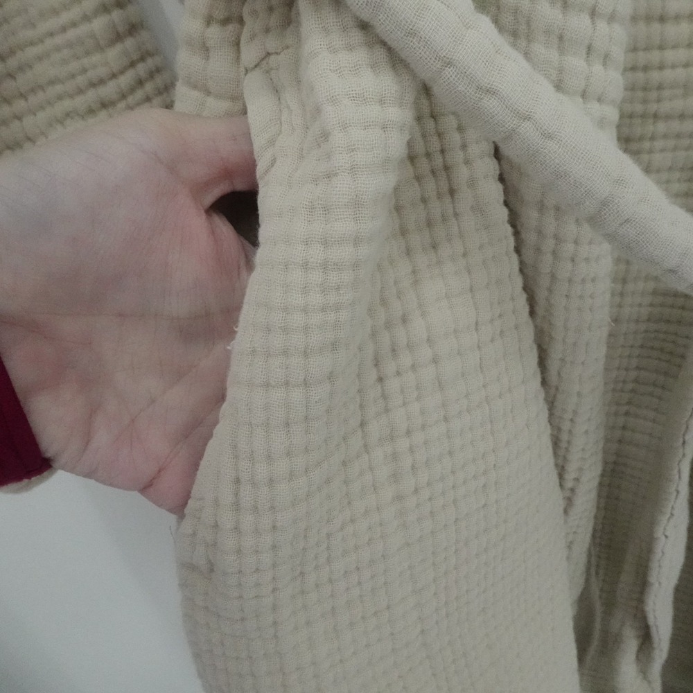 Parachute Robe Womens Large Beige Waffle Weave Tie Waist Lounge Comfort - Picture 7 of 9